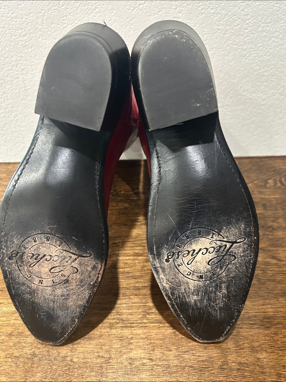 EUC Lucchese 1885 Red Leather Western Cowgirl Cowboy Boots 9B NFR rockabilly - Picture 7 of 12
